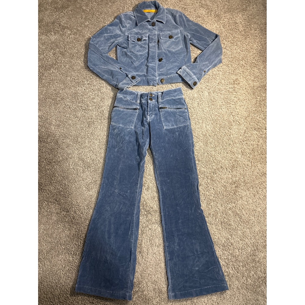 Twill Twenty Two Blue Corduroy Set Jacket and Flare Pants 2 Piece Small Y2K